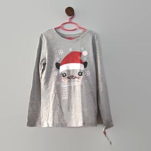 CHRISTMAS LONG SLEEVE TEE SHIRT YOUTH M 7/8 Heather Gray COTTON Kids